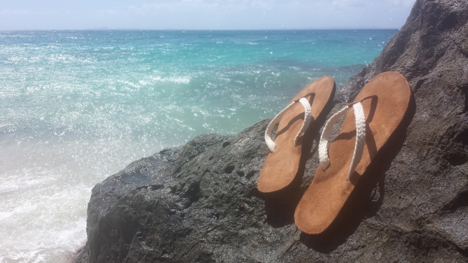 Foot Levelers' Seabreeze custom orthotic flip-flop, taking in some rays