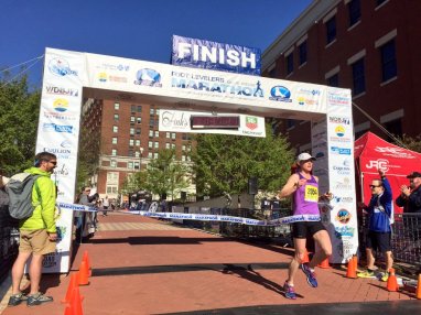 Sarah Glenn of Roanoke, VA, women's winner of the half marathon
